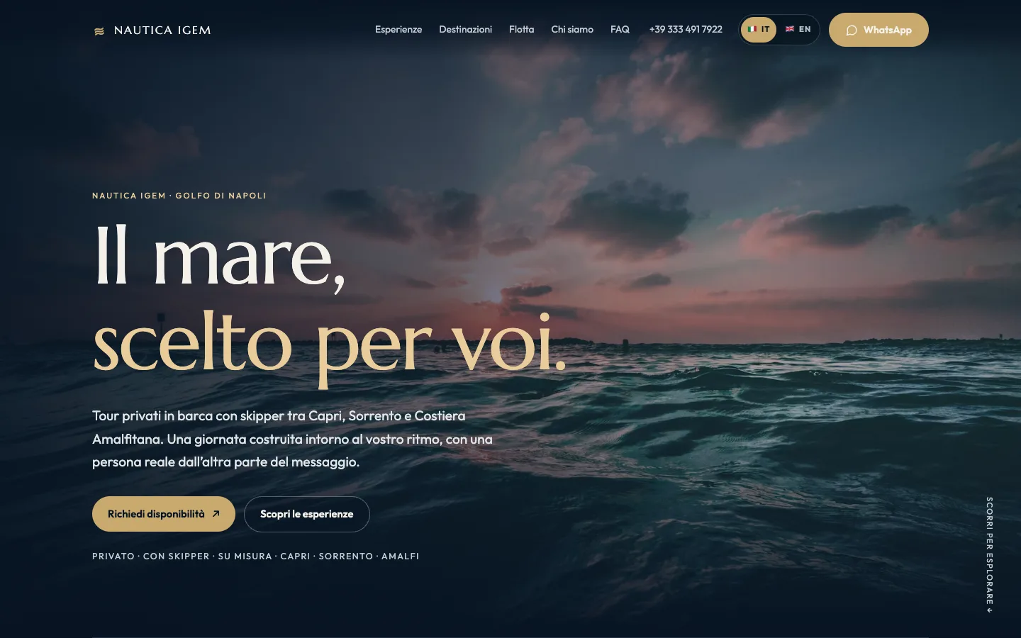 Sito Nautica IGEM con paesaggio marino e barca